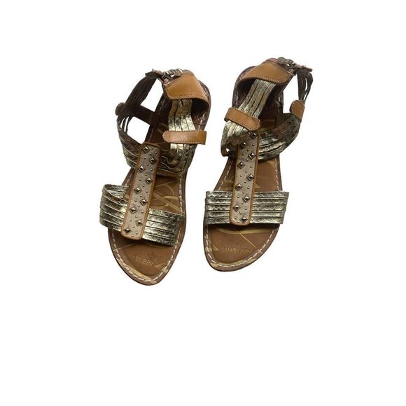 Sam & Libby Tan Gold Open Toe Sandals Size 9.5 - Picture 1 of 7